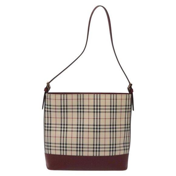 BURBERRY Nova Check Shoulder Bag Canvas Beige Gold Auth nb028 - Picture 1 of 15